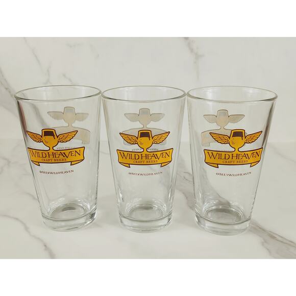 Wild Heaven Craft Beers Pint Beer Clear Glass 16oz Drinkware 5 3/4" Brewery x3 - Picture 1 of 13